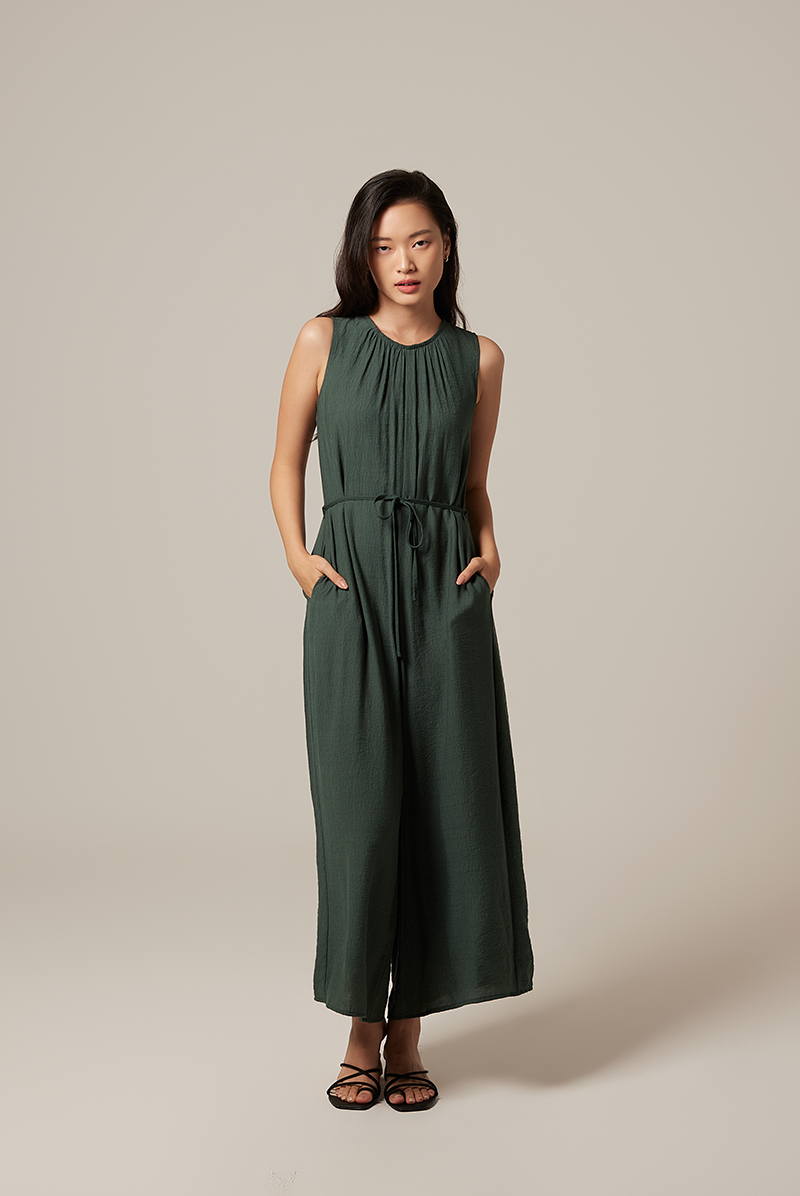 Regan Ribbon Jumpsuit in Emerald