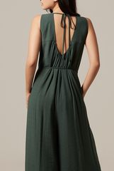 Regan Ribbon Jumpsuit in Emerald