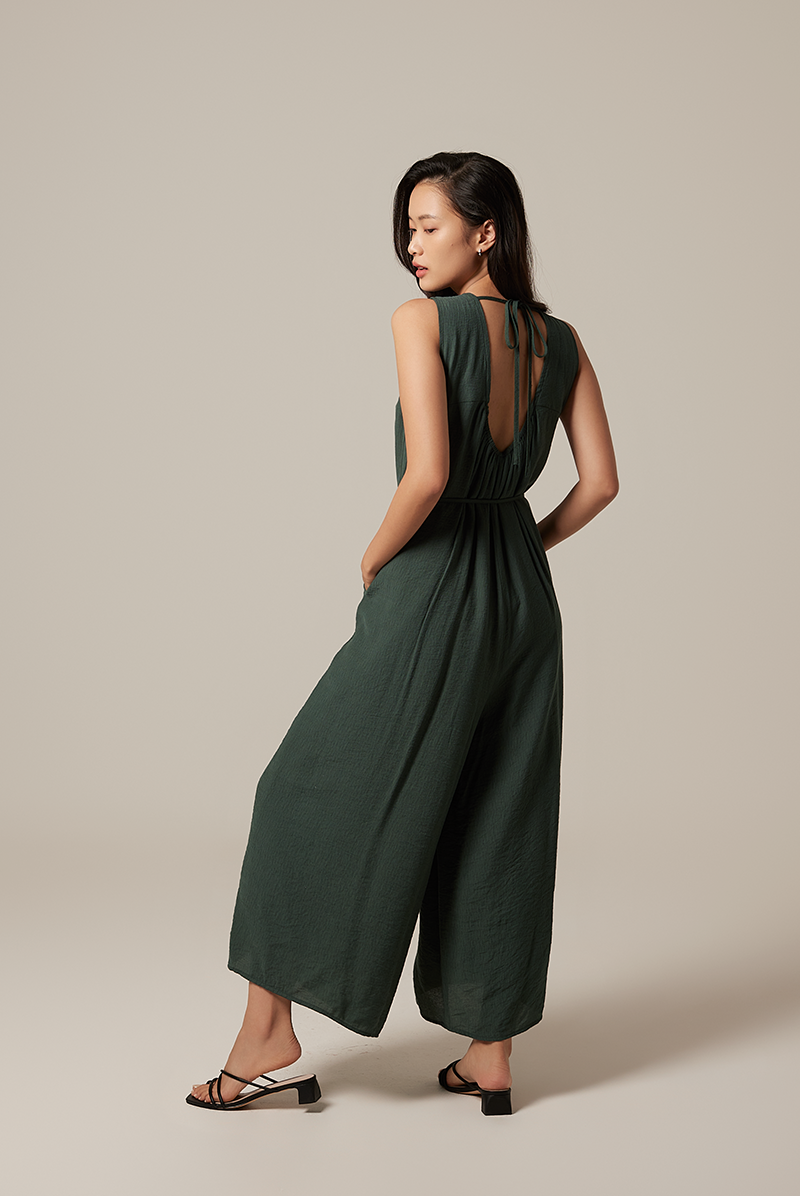 Regan Ribbon Jumpsuit in Emerald