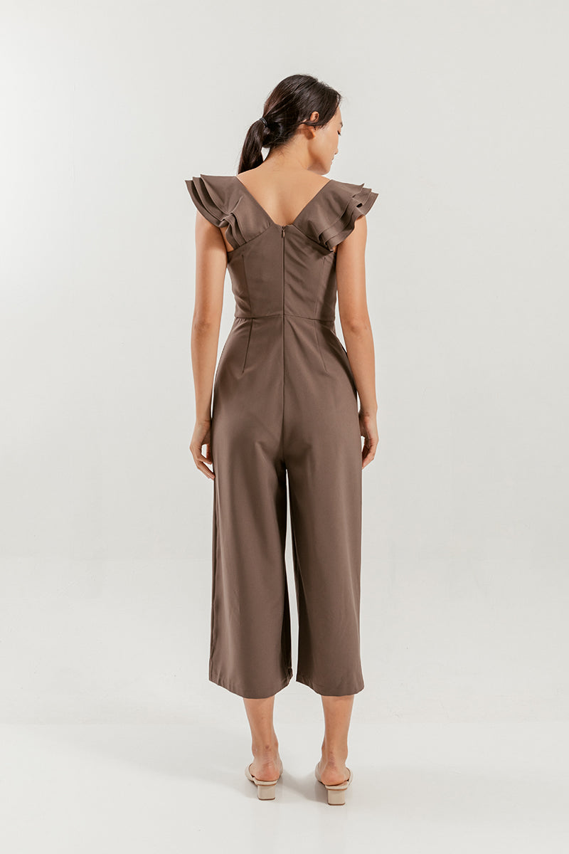 Shera Pleated Jumpsuit in Brown