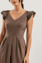 Shera Pleated Jumpsuit in Brown