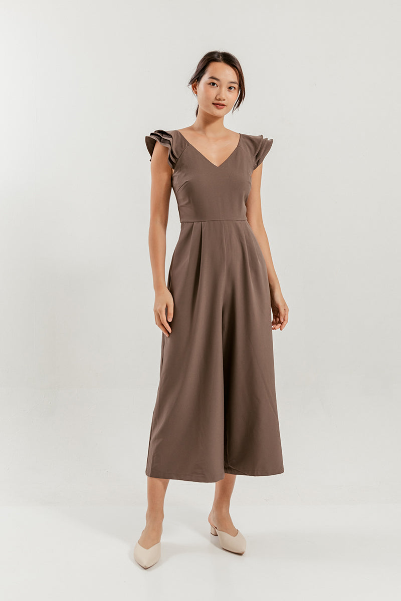 Shera Pleated Jumpsuit in Brown