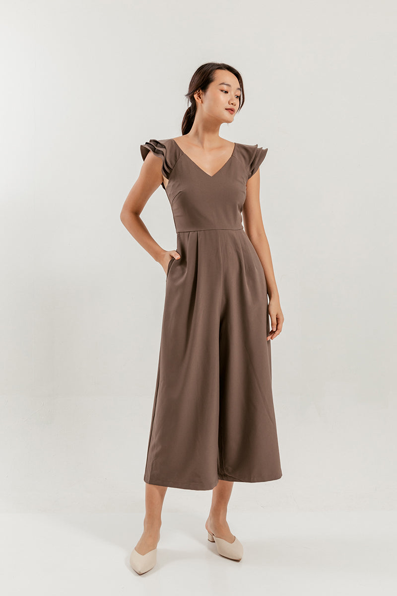 Shera Pleated Jumpsuit in Brown