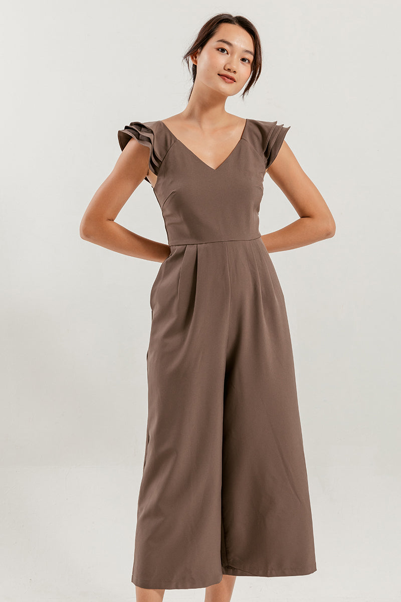 Shera Pleated Jumpsuit in Brown