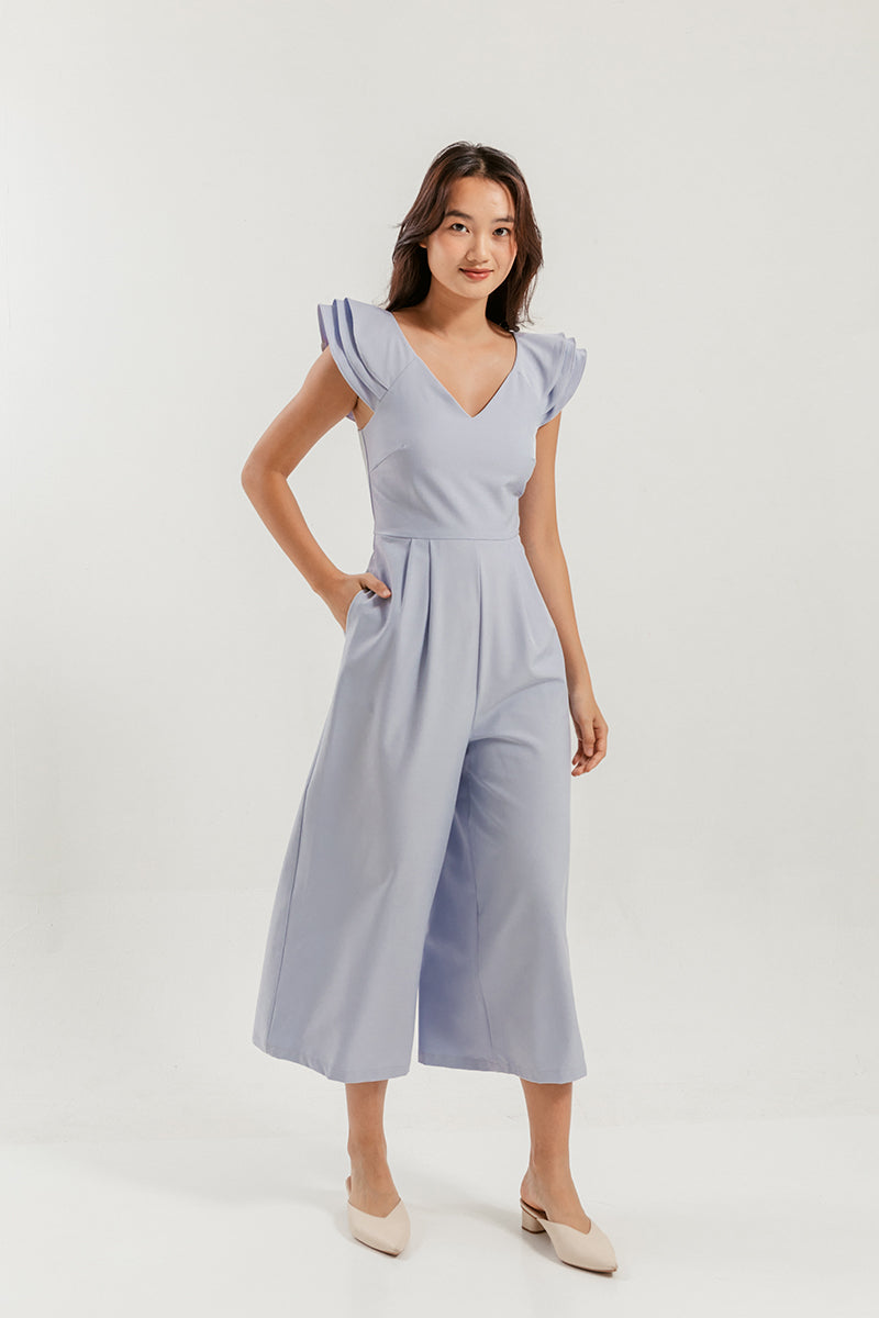 Shera Pleated Jumpsuit in Light Blue