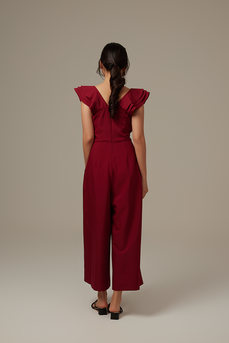 Shera Pleated Jumpsuit in Maroon