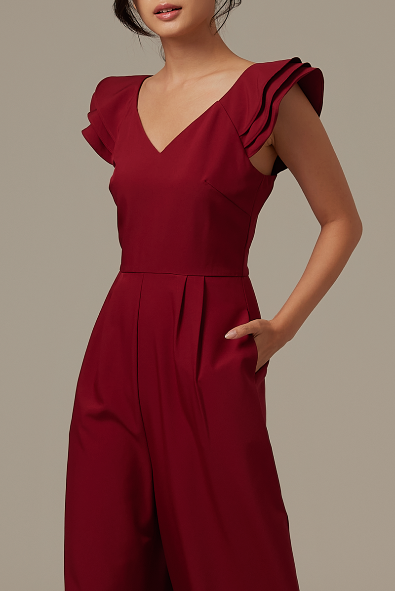 Shera Pleated Jumpsuit in Maroon