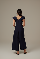 Shera Pleated Jumpsuit in Navy Blue