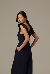 Shera Pleated Jumpsuit in Navy Blue