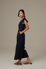 Shera Pleated Jumpsuit in Navy Blue