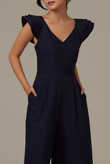 Shera Pleated Jumpsuit in Navy Blue
