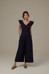 Shera Pleated Jumpsuit in Navy Blue