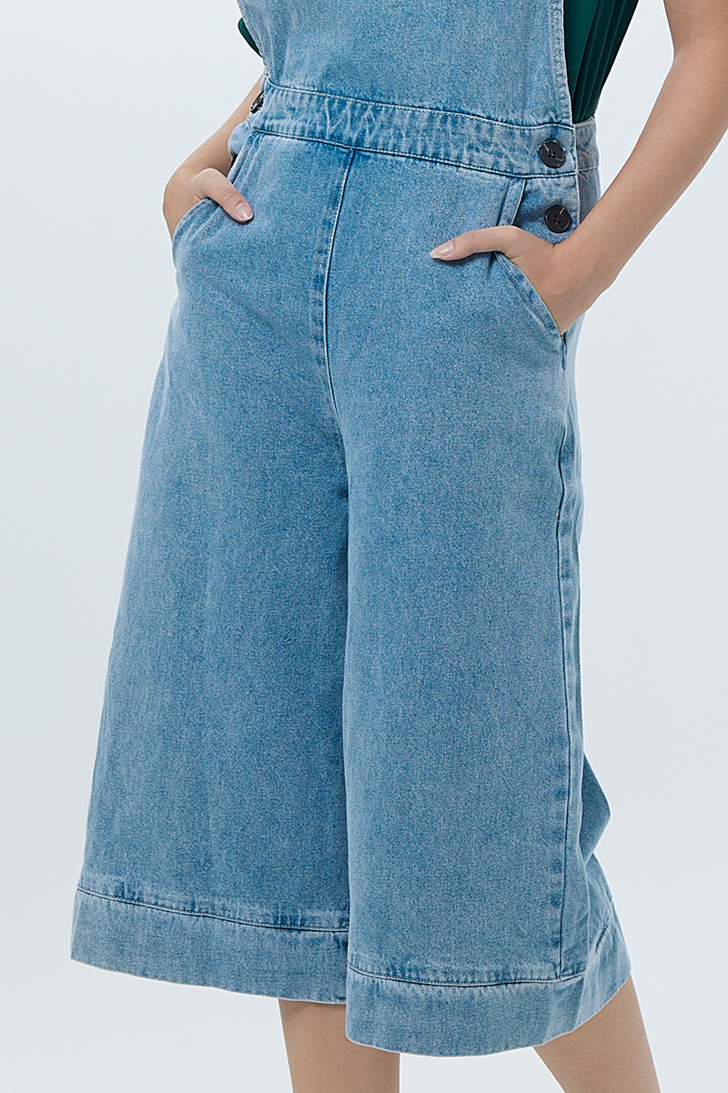 Delphine Denim Dungaree in Mid Blue