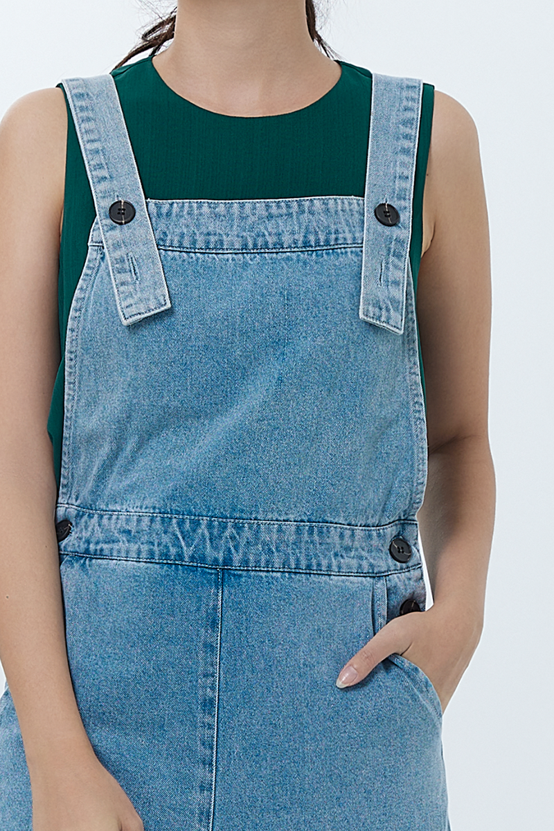 Delphine Denim Dungaree in Mid Blue