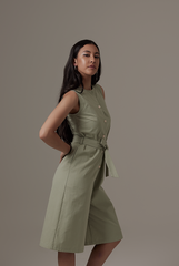 Amelia Button Cropped Jumpsuit in Sage Green