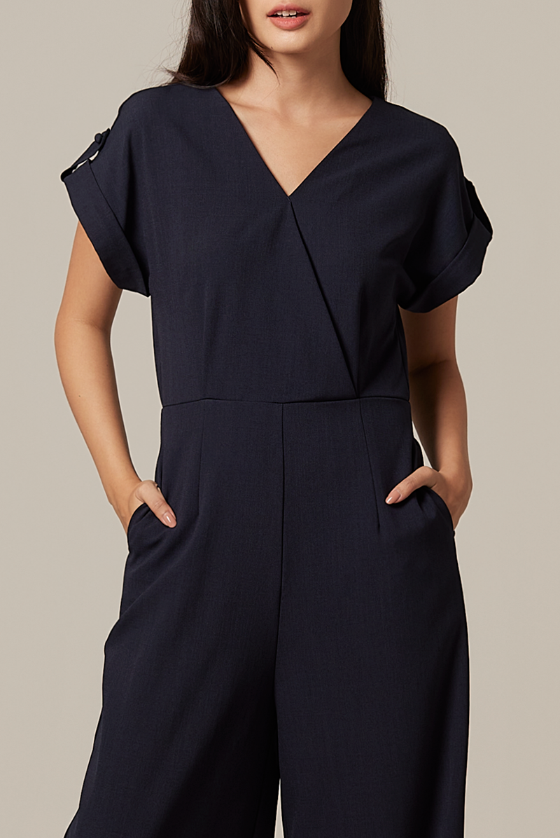 Adalyn Faux Wrap Jumpsuit in Navy Blue