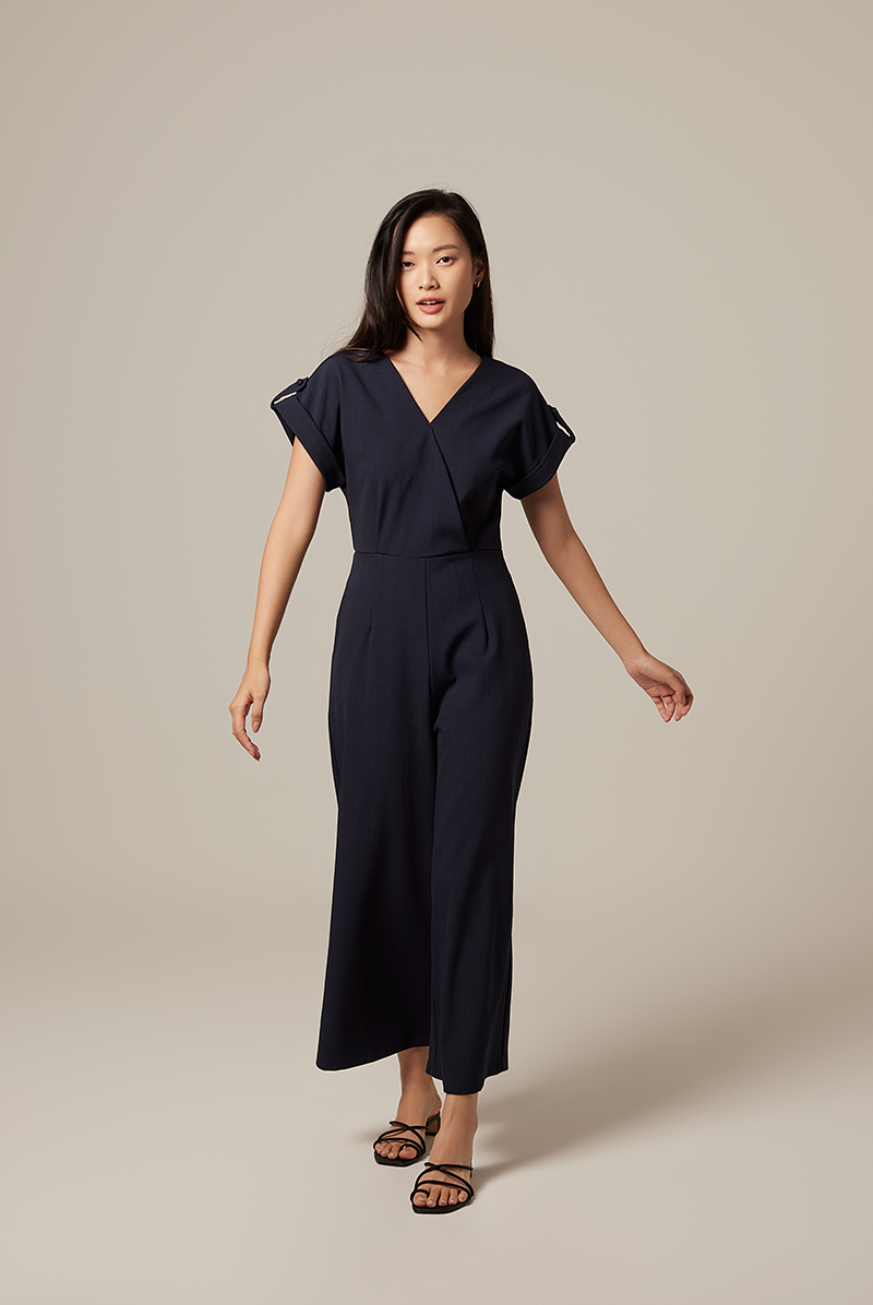 Adalyn Faux Wrap Jumpsuit in Navy Blue