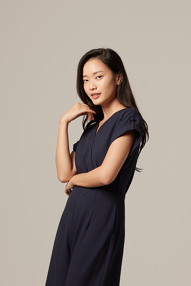 Adalyn Faux Wrap Jumpsuit in Navy Blue