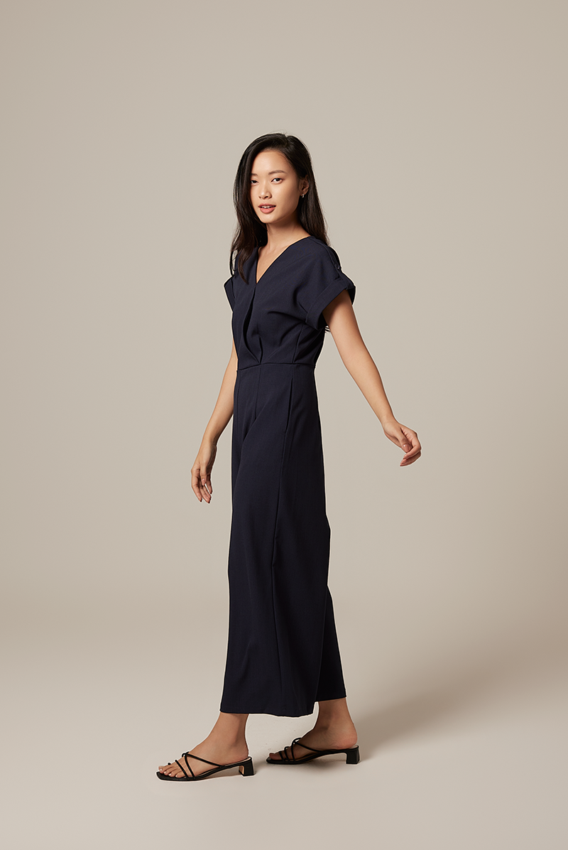 Adalyn Faux Wrap Jumpsuit in Navy Blue