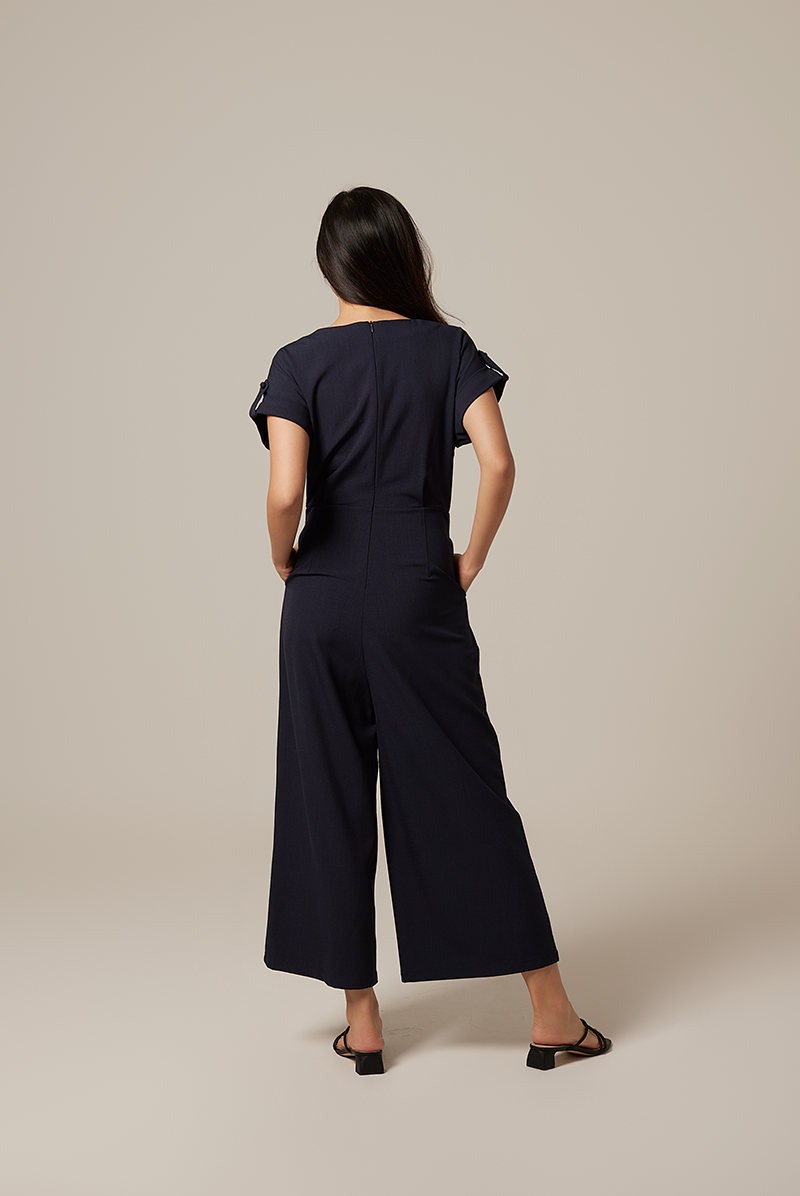 Adalyn Faux Wrap Jumpsuit in Navy Blue