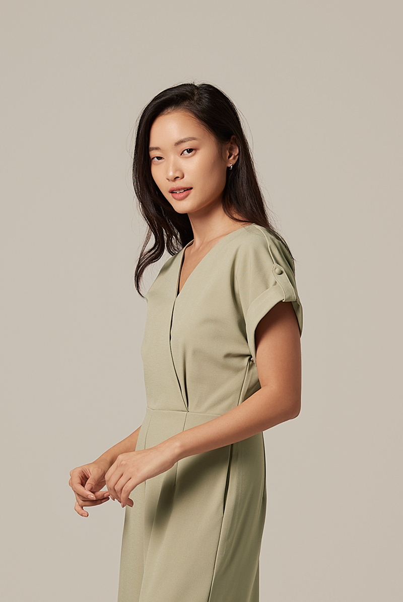Adalyn Faux Wrap Jumpsuit in Sage Green