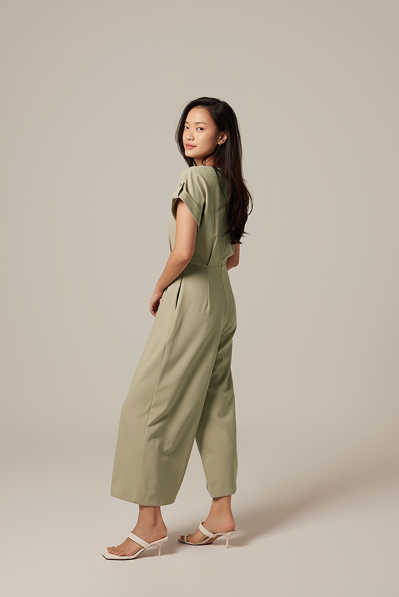 Adalyn Faux Wrap Jumpsuit in Sage Green