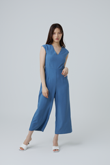 Ellia Cap Sleeves Jumpsuit in Demin Blue