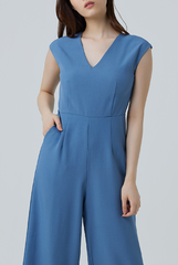 Ellia Cap Sleeves Jumpsuit in Demin Blue