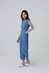 Ellia Cap Sleeves Jumpsuit in Demin Blue