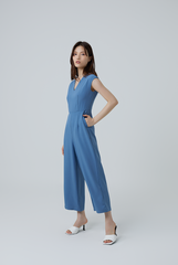 Ellia Cap Sleeves Jumpsuit in Demin Blue
