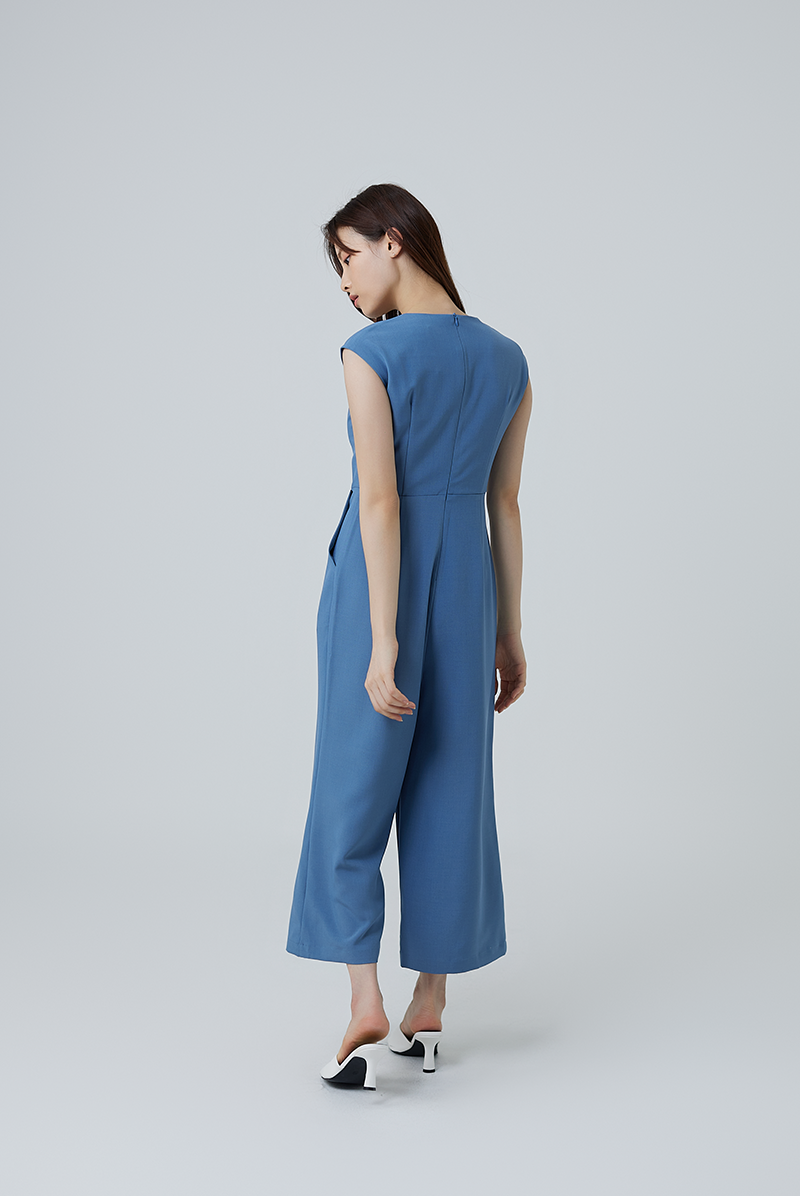 Ellia Cap Sleeves Jumpsuit in Demin Blue