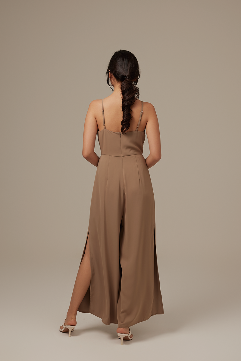 Lawrence V-neck Jumpsuit in Truffle