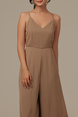 Lawrence V-neck Jumpsuit in Truffle
