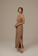 Lawrence V-neck Jumpsuit in Truffle
