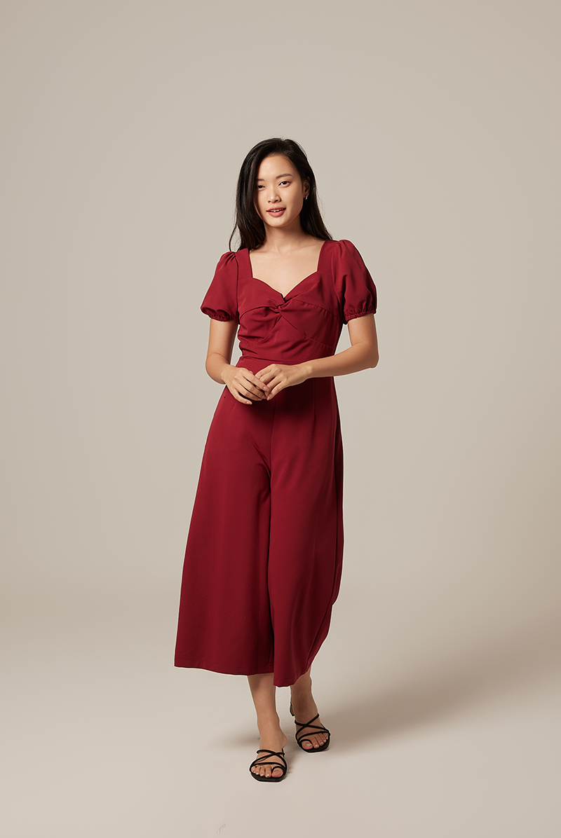Aliana Knot Twist Jumpsuit in Cherry