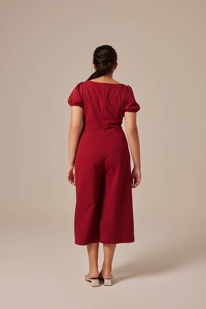 Aliana Knot Twist Jumpsuit in Cherry
