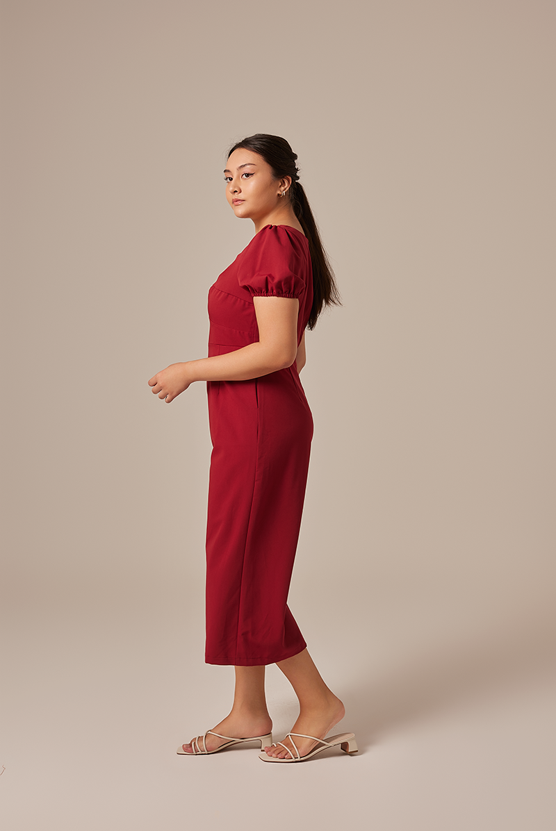 Aliana Knot Twist Jumpsuit in Cherry