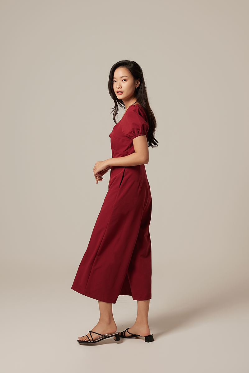 Aliana Knot Twist Jumpsuit in Cherry