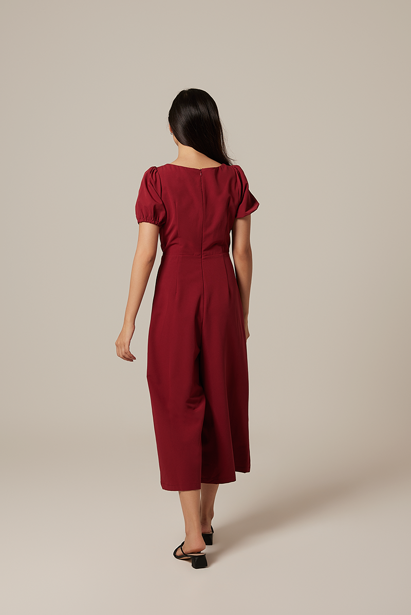 Aliana Knot Twist Jumpsuit in Cherry