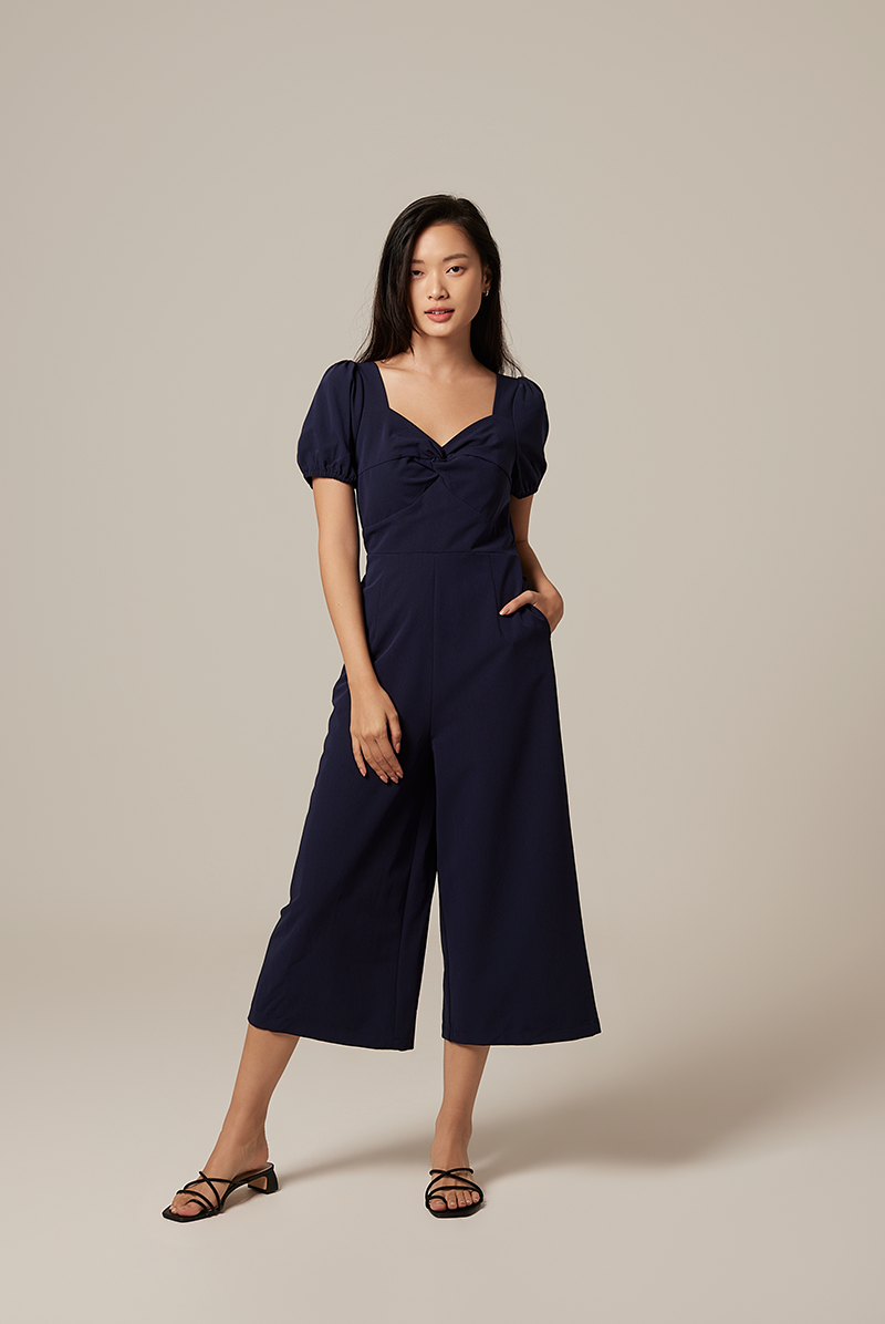 Aliana Knot Twist Jumpsuit in Navy Blue