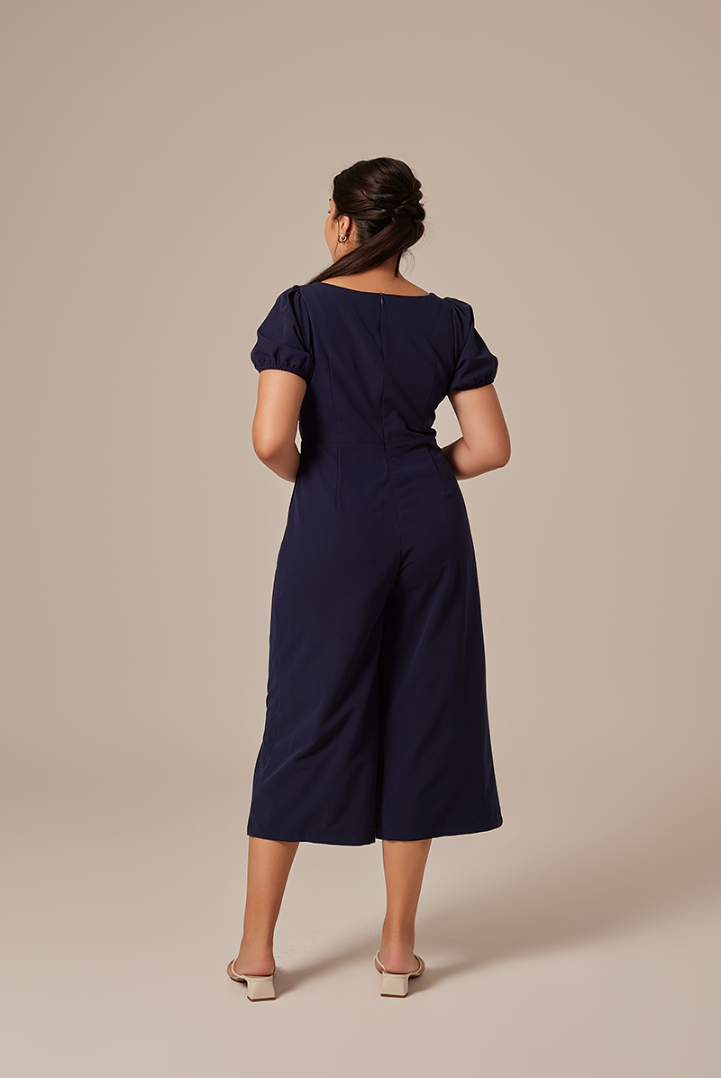 Aliana Knot Twist Jumpsuit in Navy Blue