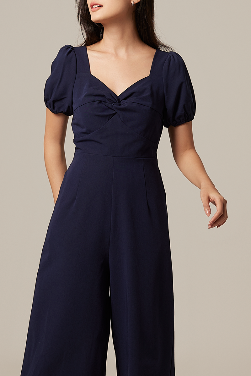 Aliana Knot Twist Jumpsuit in Navy Blue