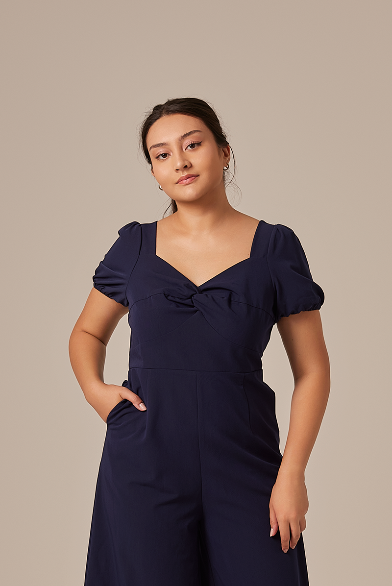 Aliana Knot Twist Jumpsuit in Navy Blue