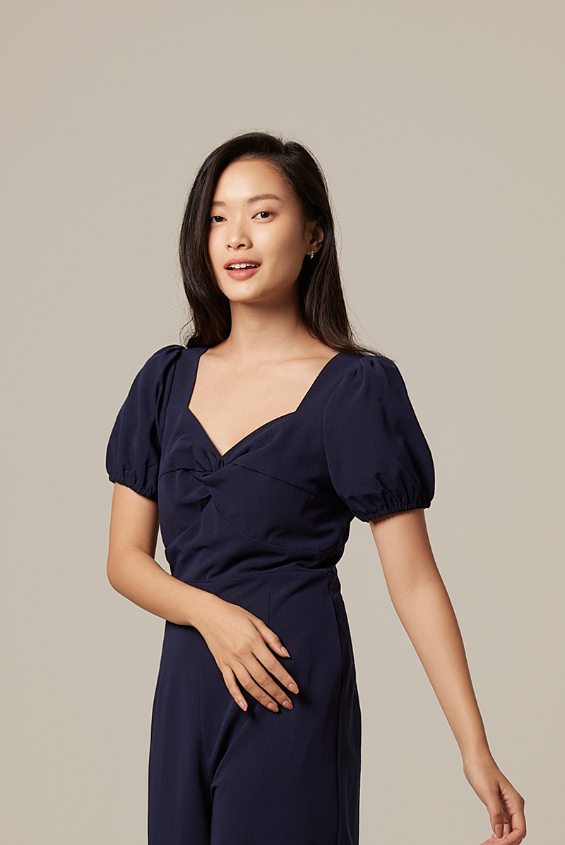 Aliana Knot Twist Jumpsuit in Navy Blue