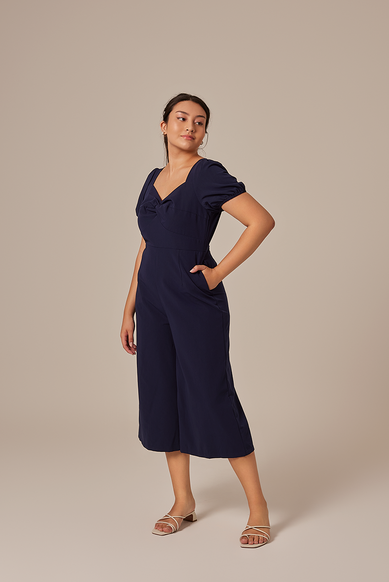 Aliana Knot Twist Jumpsuit in Navy Blue