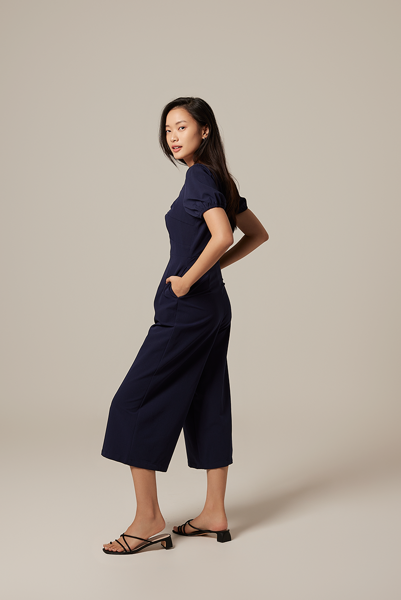Aliana Knot Twist Jumpsuit in Navy Blue