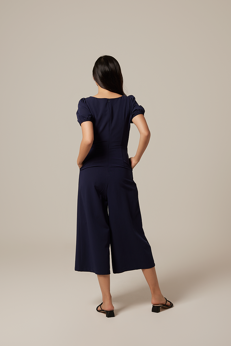Aliana Knot Twist Jumpsuit in Navy Blue