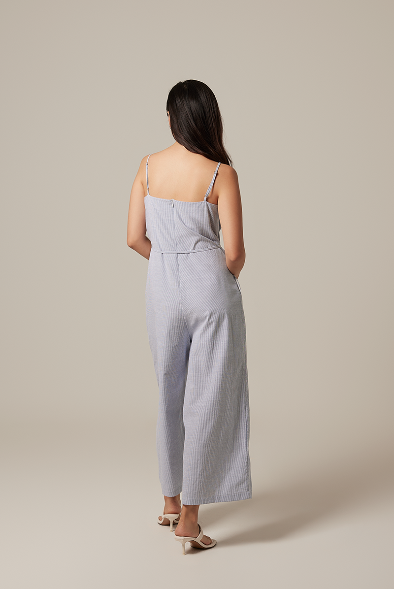 Alessia Pinstripe Jumpsuit in Navy Blue