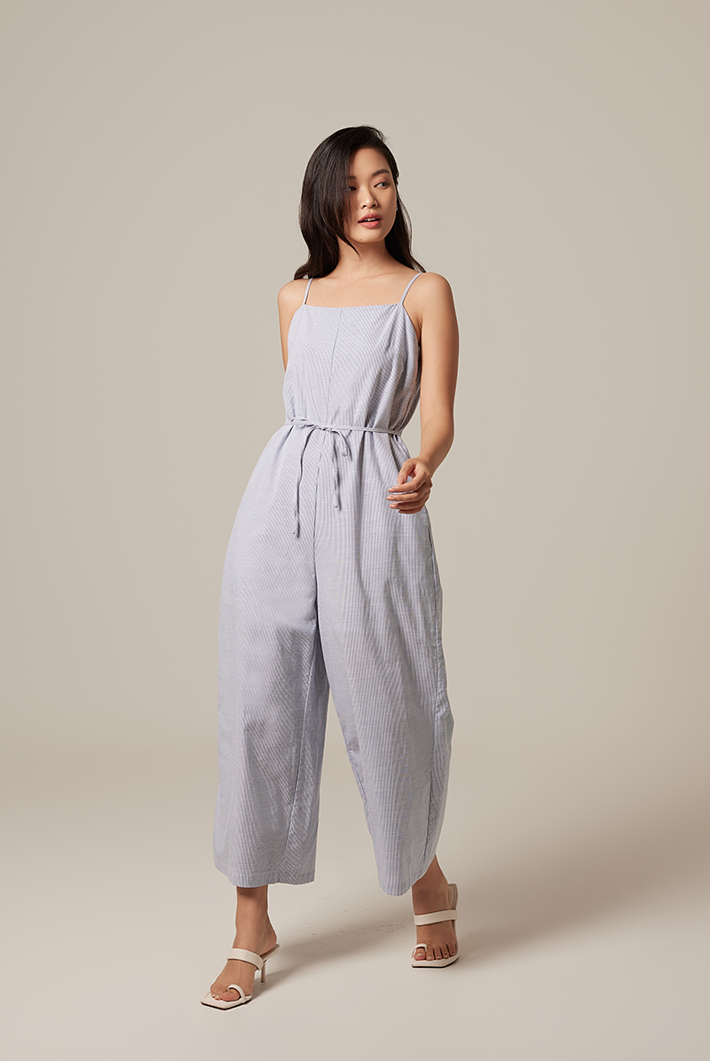 Alessia Pinstripe Jumpsuit in Navy Blue