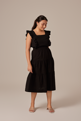 Celeste Tiered Midi Skirt in Black